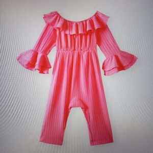 Baby Girl Pink Shoulder Ruffle Jumpsuit